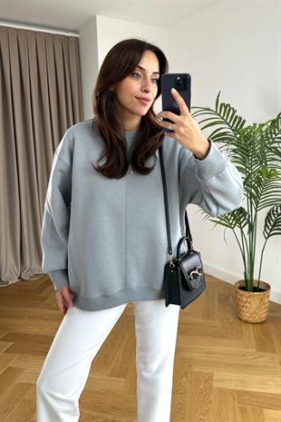 ZR Tex Gri Sırt İşleme Detaylı Sweatshirt