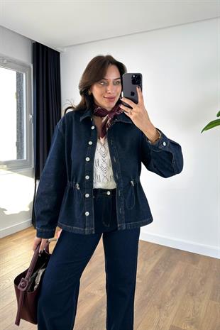 Bosla Dark Blue Bel Detaylı Denim Gömlek