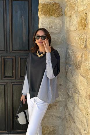 Antrasit Gömlek Detaylı Sweatshirt