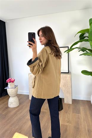 Flexa Camel Kadife Yaka Torba Cepli Ceket
