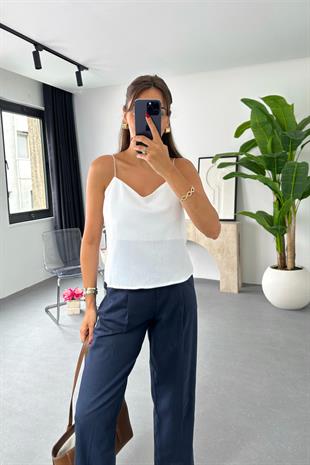 Cerla Beyaz  Keten Bluz