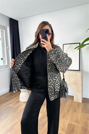 Bonale Leopar Desenli Dolgulu Kapitone Ceket