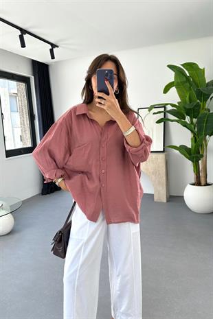 Oxi Gül Kurusu Dökümlü Gömlek