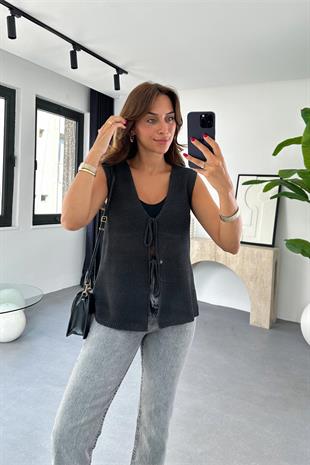 MD Nena Füme Bağlama Detaylı Yelek