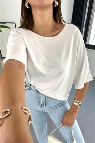 Sange Kırık Beyaz Bisiklet Yaka Tişört