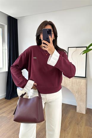Lacos Bordo Kol Detaylı Sweatshirt