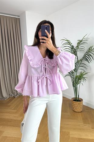 Sento Pembe Yaka Detaylı Bluz