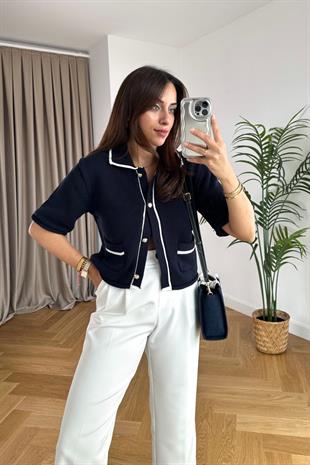 Jujuyo Lacivert Cep Detaylı Hırka