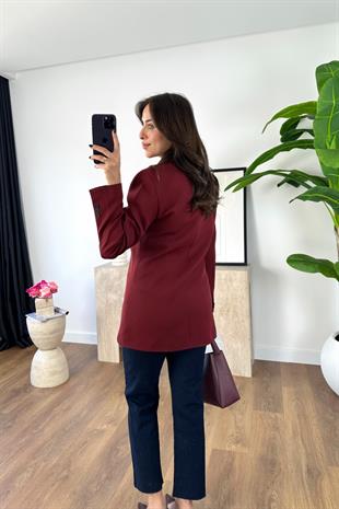 Melana Bordo Vatka Detaylı Blazer Ceket