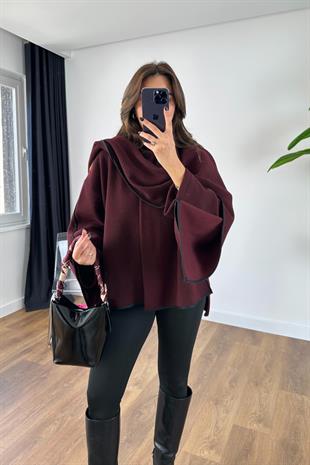 Lowren Bordo Şal Detaylı Panço Kaban