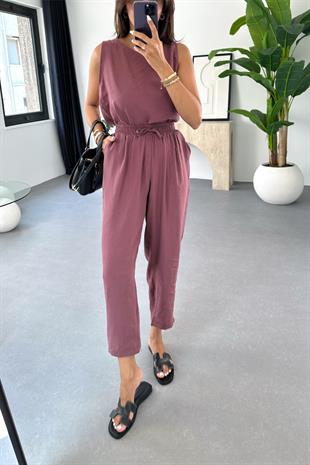 Mona Mürdüm Beli Bağlamalı Bluz Pantolon Takım