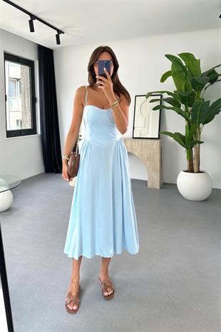 Elina Bebe Mavi Ayarlanabilir İp Askılı Elbise