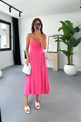Elina Pembe Ayarlanabilir İp Askılı Elbise
