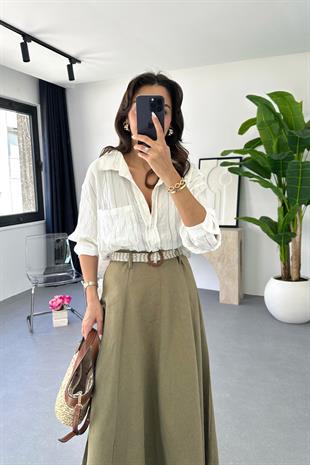 Denta Beyaz Kendinden Çizgili Gömlek