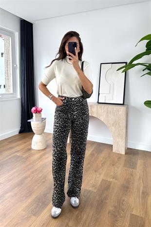 ZR Pansoe Leopar Desenli Straight Jean