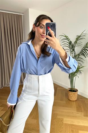 Upa Mavi Beyaz Çizgili Gömlek