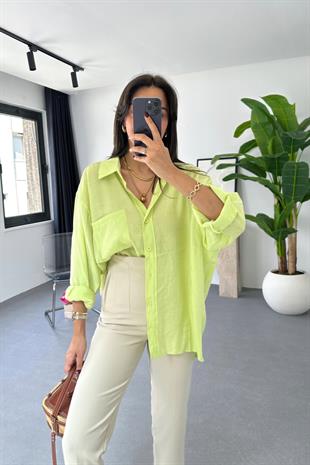 Oxi Neon Yeşili Dökümlü Gömlek