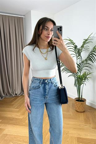 Luly Gri Çelik Crop Top