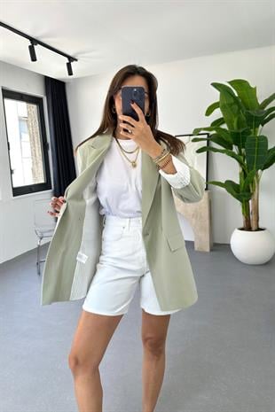 Pully Çağla Yeşili Keten Blazer
