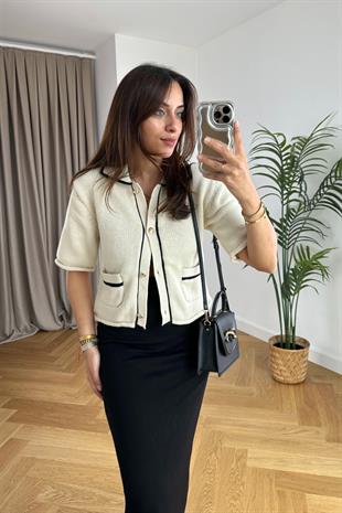 Jujuyo Ekru Cep Detaylı Hırka