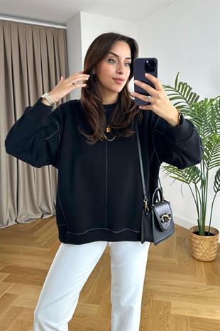 ZR Tex Siyah Sırt İşleme Detaylı Sweatshirt
