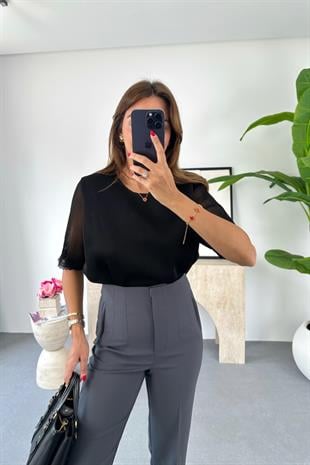 Fisha Siyah File Örgü Bluz