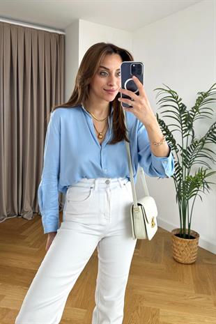 Orwell Mavi Saten Gömlek