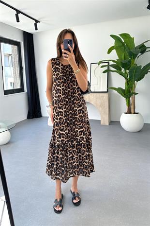 Laslie Leopar Desenli Maxi Boy Elbise
