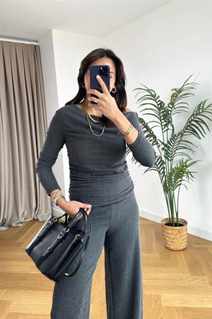 Folena Antrasit Bluz Pantolon Takım