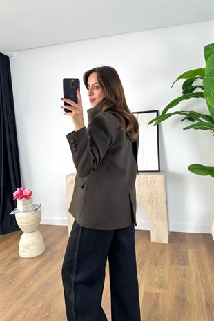 Fasone Acı Kahve Şal Detaylı Blazer Ceket