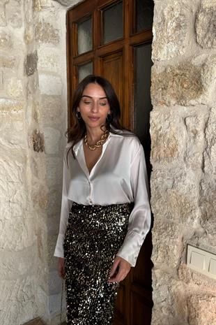 Olente Kırık Beyaz Saten Gömlek