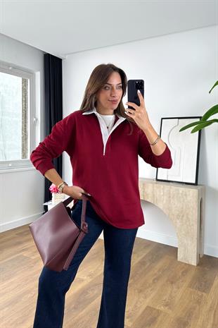 Jola Bordo Yaka Detaylı Sweatshirt