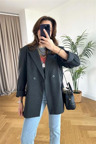 Olessa ZR Antrasit Çift Düğme Detaylı Premium Blazer