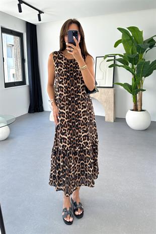 Laslie Leopar Desenli Maxi Boy Elbise