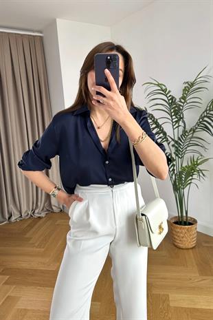 More Lacivert Saten Gömlek