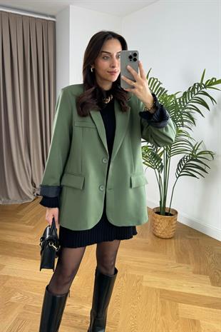 Bombosy Haki Çift Düğmeli Blazer