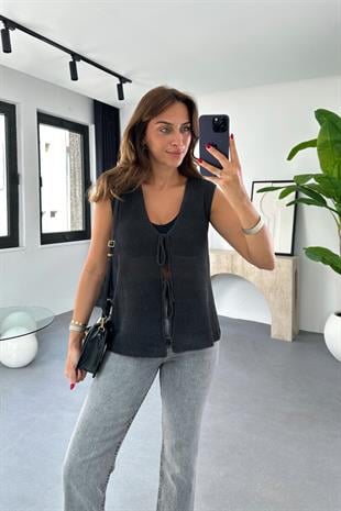 MD Nena Füme Bağlama Detaylı Yelek