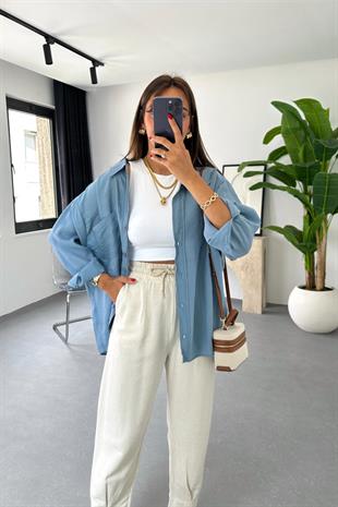 Oxi İndigo Dökümlü Gömlek