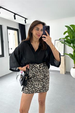 Nose Siyah Transparan Dökümlü Gömlek