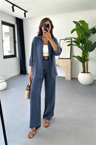 Sasha Lacivert Keten Gömlek