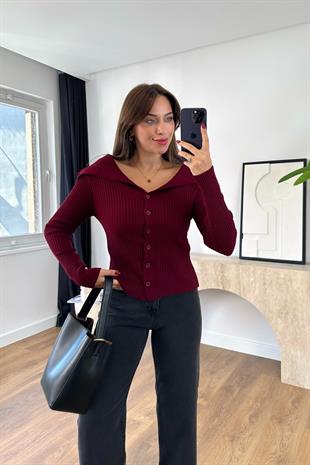 Cesa Bordo Yaka Detaylı Fitilli Triko Hırka