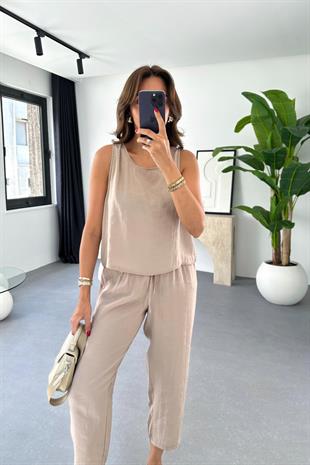 Mona Vizon Beli Bağlamalı Bluz Pantolon Takım