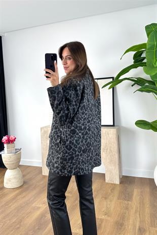 Pasole Siyah Leopar Detaylı Blazer Ceket