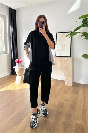 Sevsan Siyah Garnili Modal Sweatshirt Pantolon Takım