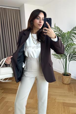 ZR Kahverengi Vatkalı Blazer Ceket