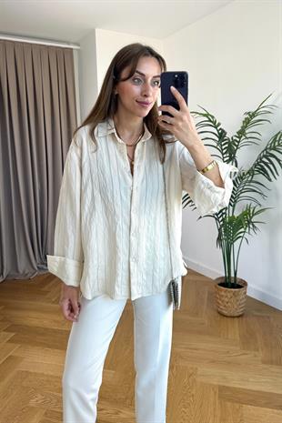 Titsa Krem Çizgili Gömlek