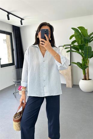 Mela Beyaz Çizgili Oversize Gömlek