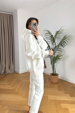 Tennesa Beyaz Kapüşonlu Sweatshirt