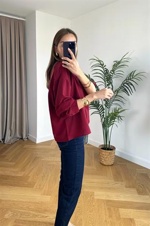 Zumta Bordo Gizli Düğme Detaylı Gömlek