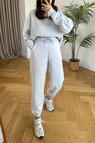 ZR Fonda Açık Gri Sweatshirt Eşofman Takım